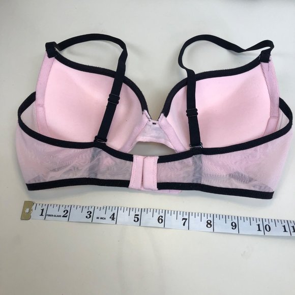 Maidenform Pink Mesh Bra Size 34B Padded Plunge Underwire October Breast Cancer - Picture 5 of 6